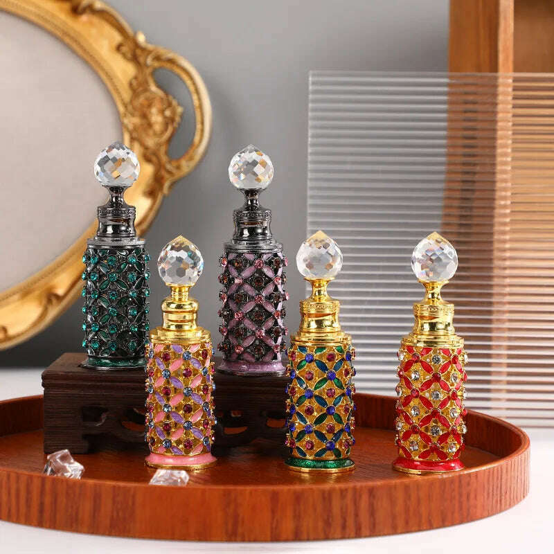 60X 12ml Enamel Color Craft Arabic Essential Oil Bottles Dubai Style Glass Perfume Bottles Retro Luxury Dropper Bottle Container - KIMLUD