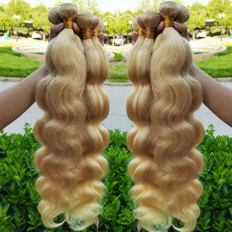 KIMLUD, 613 Honey Blonde Color Hair Extension Brazilian Hair Weave Bundle 8-30 Inch Body Wave Remy Human Hair Can Buy 1 3 4 Bundle Deal, KIMLUD Womens Clothes