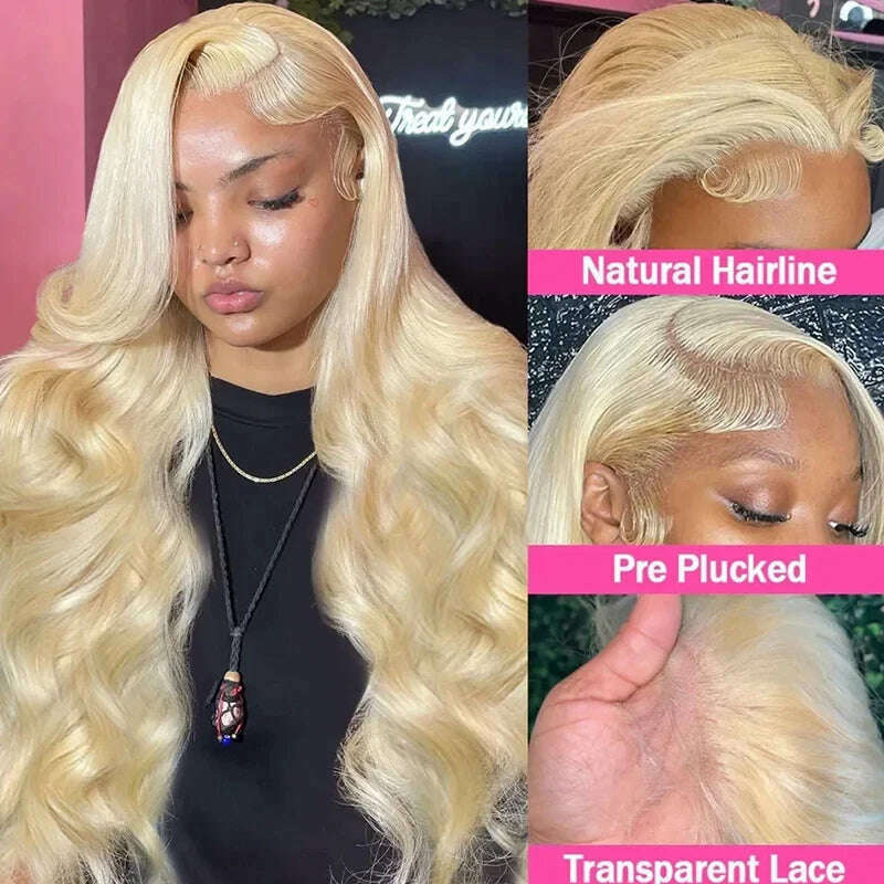 613 Honey lace front human hair wig 13x6 body wave blonde HD Transparent choice 30 40 inch Pre plucked brazilian glueless wigs - KIMLUD