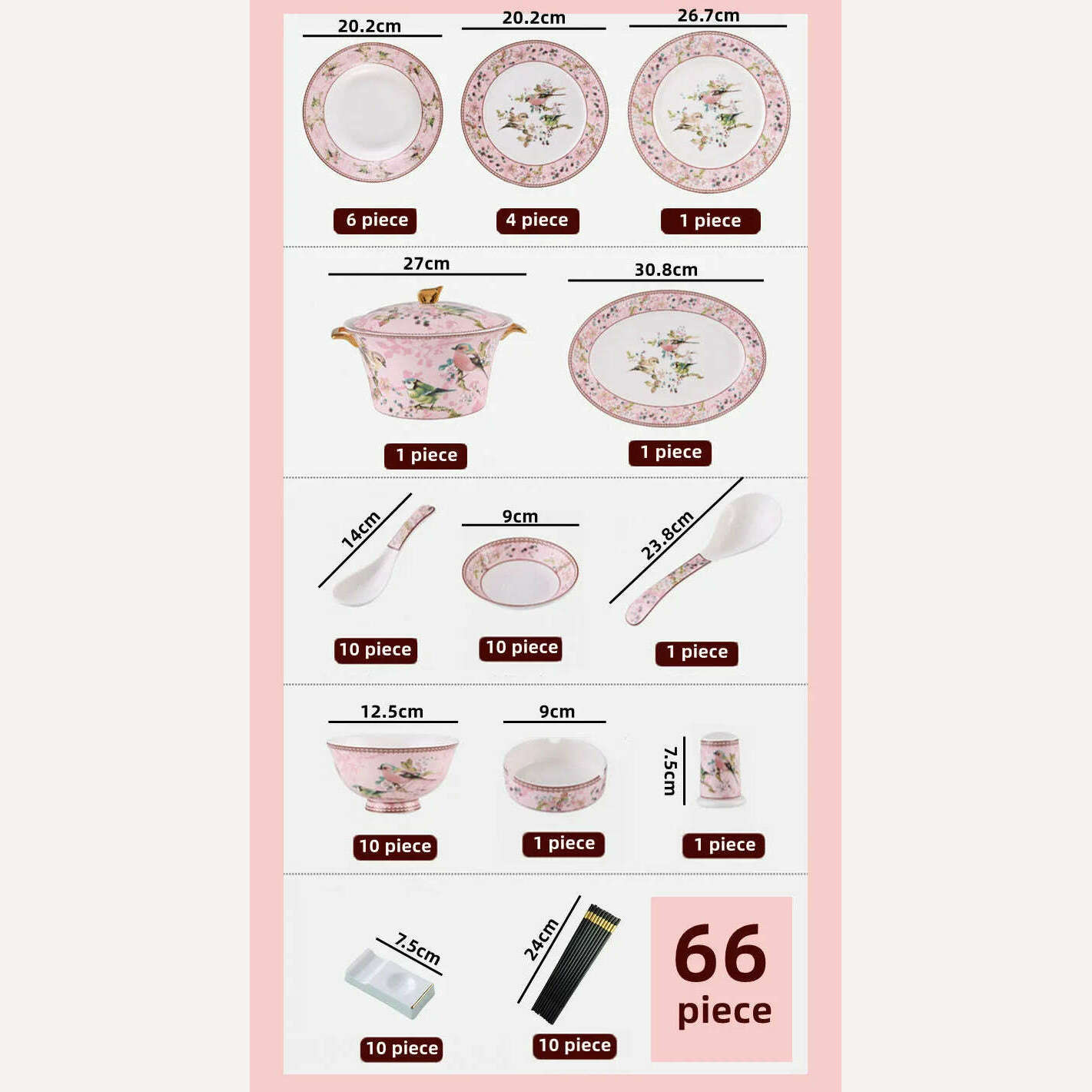 KIMLUD, 66 piece complete dinner set Luxury bone china dinnerware sets rice bowl plate chopsticks kitchen dishes full tableware dish set, 66 piece / CHINA, KIMLUD Womens Clothes