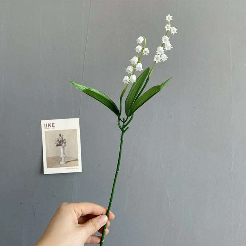 6pcs White Artificial Plastic Flower Lily of the Valley Bouquet Wedding Home Table Centerpiece Decoration Accessories Fake Plant - KIMLUD