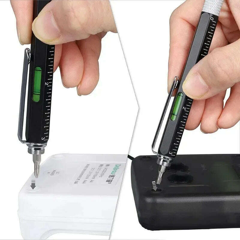 7-in-1 Multifunctional Screen Touch Ballpoint Pen Capacitive Pen with Screwdriver Scale Level Pens Gadgets Construction Tools - KIMLUD