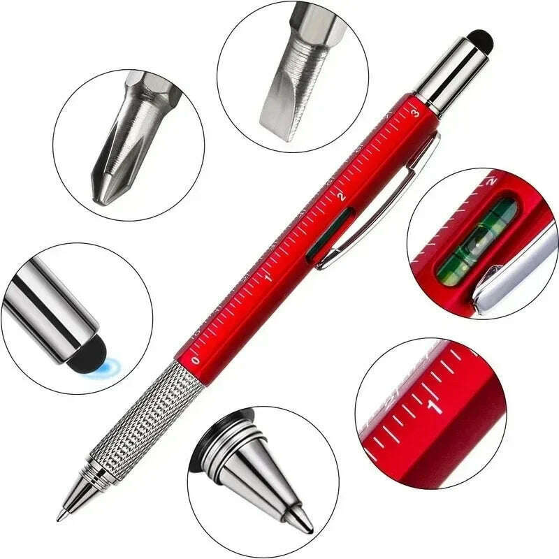 7-in-1 Multifunctional Screen Touch Ballpoint Pen Capacitive Pen with Screwdriver Scale Level Pens Gadgets Construction Tools - KIMLUD