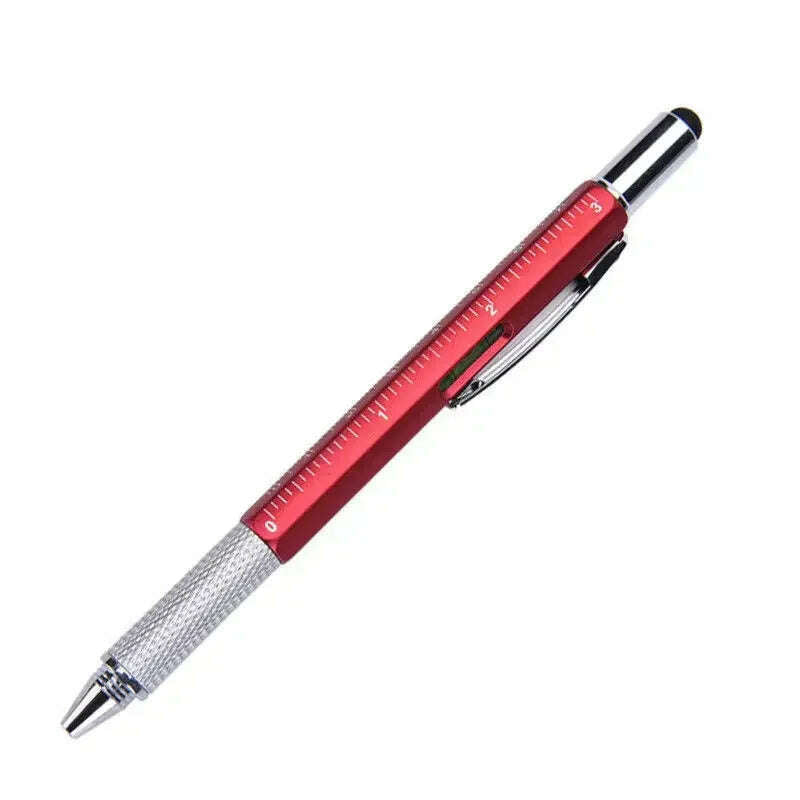 KIMLUD, 7-in-1 Multifunctional Screen Touch Ballpoint Pen Capacitive Pen with Screwdriver Scale Level Pens Gadgets Construction Tools, Red, KIMLUD Womens Clothes