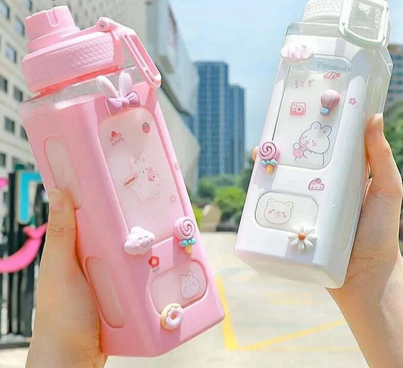 KIMLUD, 700ml Cute Water Bottle for Girls with Lid Straw Sticker Plastic Juice Milk Portable Kawaii Tumbler Children's Drinkware, KIMLUD Womens Clothes