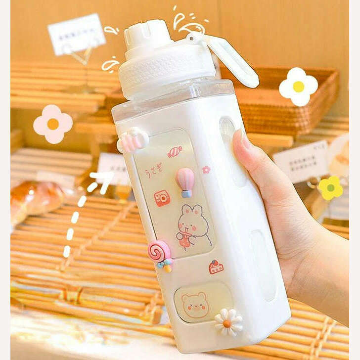 700ml Cute Water Bottle for Girls with Lid Straw Sticker Plastic Juice Milk Portable Kawaii Tumbler Children's Drinkware - KIMLUD