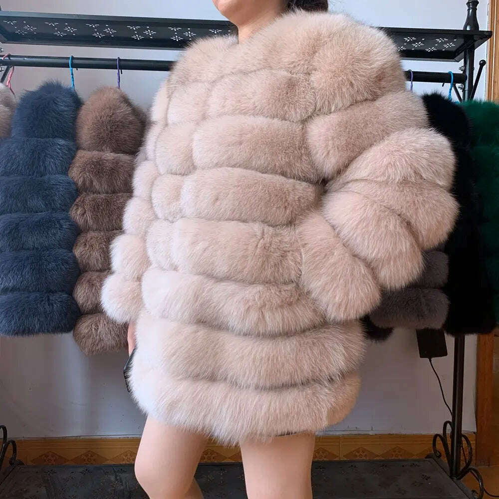 KIMLUD, 70CM 4in1 New Fast Shipping New Fashion Women Fashion Real Natural Fox Fur Long Coat Jacket for Winter Warm Over Coat, KIMLUD Womens Clothes