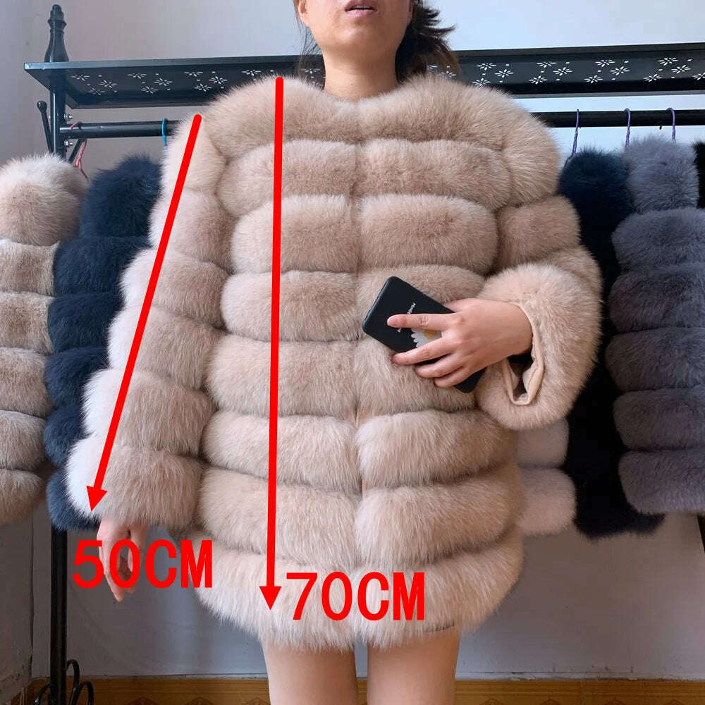 KIMLUD, 70CM 4in1 New Fast Shipping New Fashion Women Fashion Real Natural Fox Fur Long Coat Jacket for Winter Warm Over Coat, KIMLUD Womens Clothes