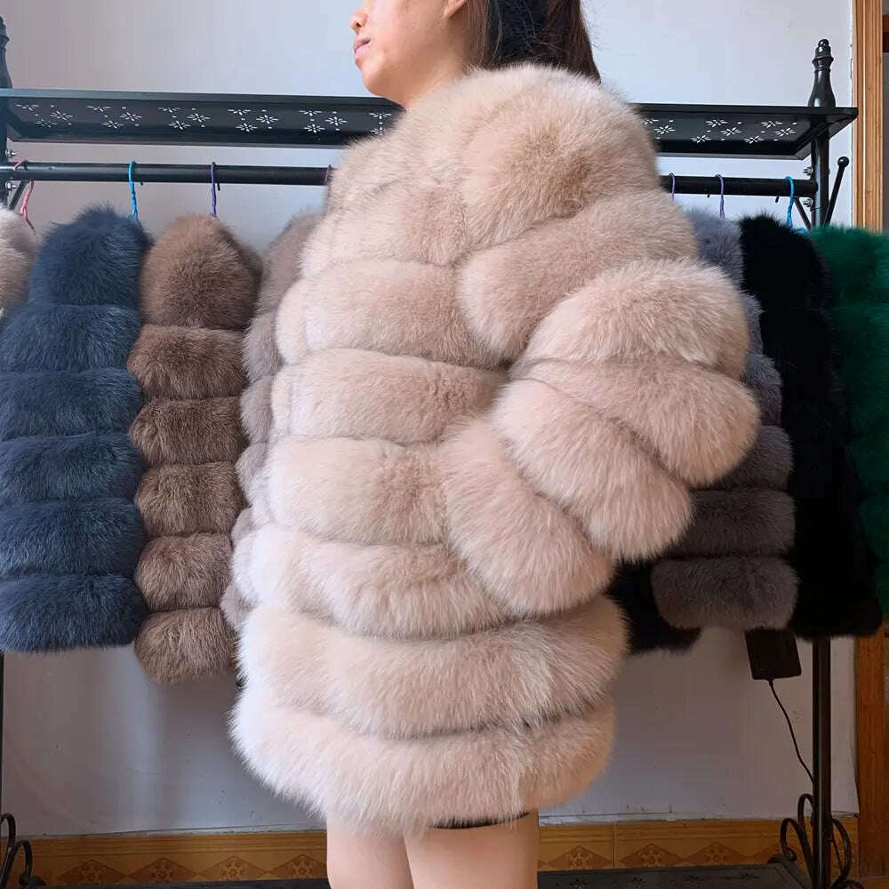 KIMLUD, 70CM 4in1 New Fast Shipping New Fashion Women Fashion Real Natural Fox Fur Long Coat Jacket for Winter Warm Over Coat, KIMLUD Womens Clothes