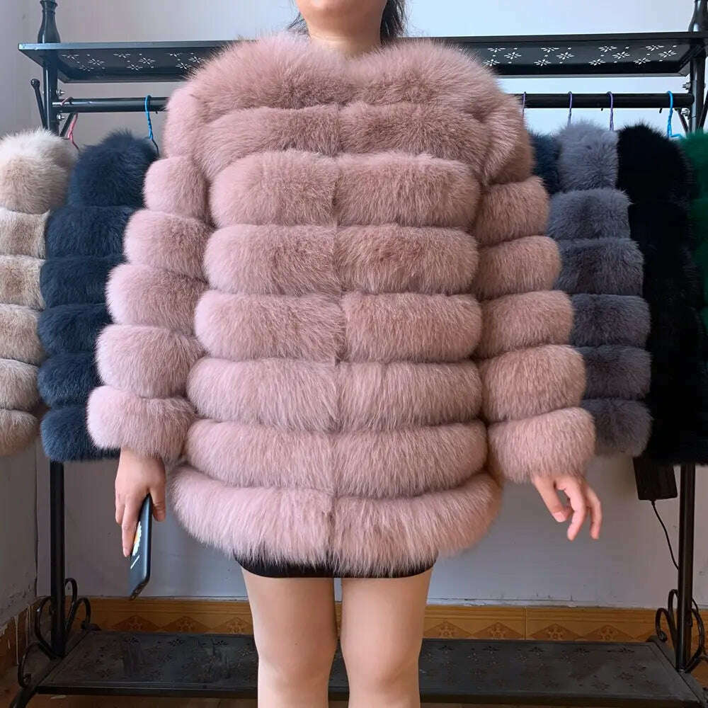 KIMLUD, 70CM 4in1 New Fast Shipping New Fashion Women Fashion Real Natural Fox Fur Long Coat Jacket for Winter Warm Over Coat, Pink / S (Weight45kg), KIMLUD APPAREL - Womens Clothes