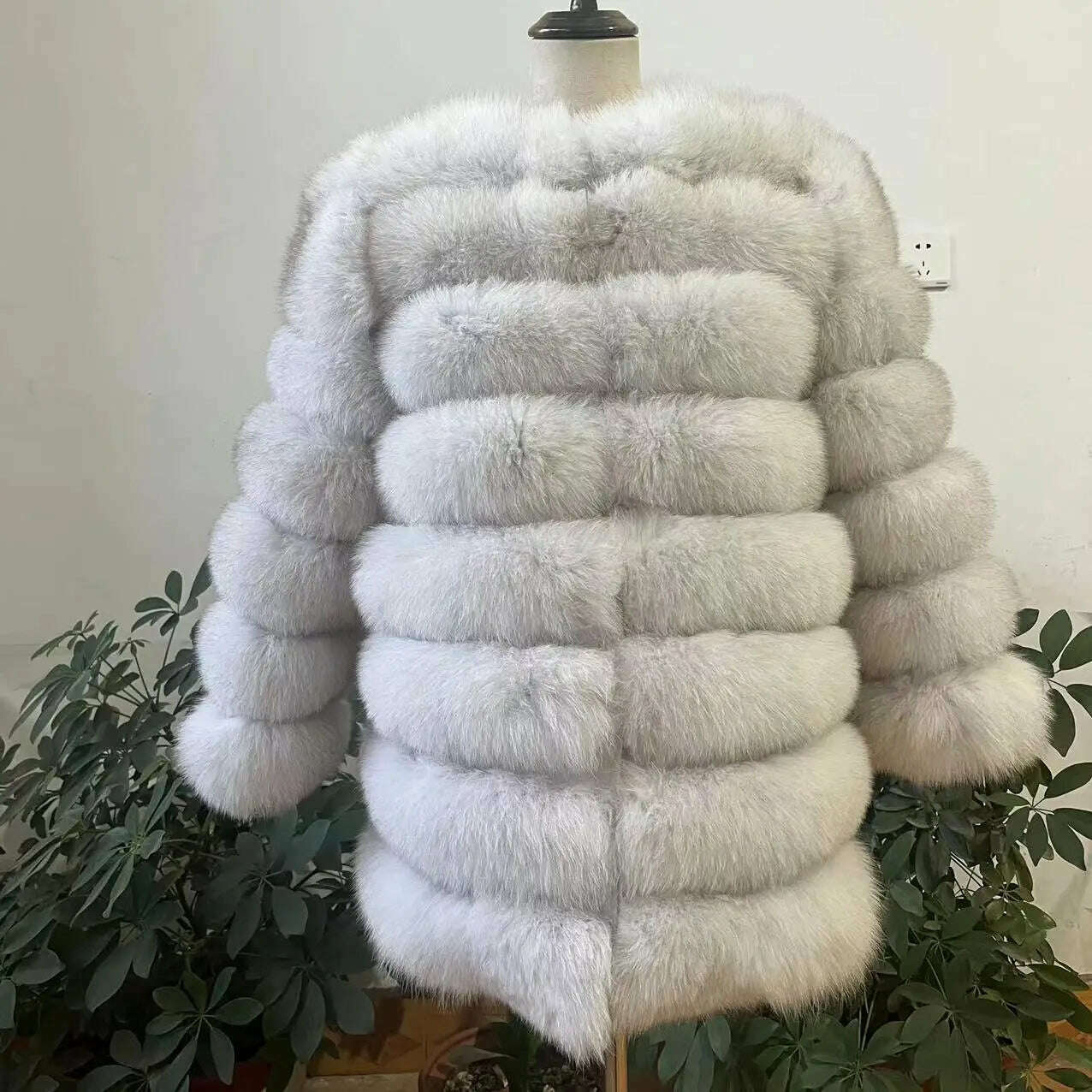 KIMLUD, 70CM 4in1 New Fast Shipping New Fashion Women Fashion Real Natural Fox Fur Long Coat Jacket for Winter Warm Over Coat, Natural white / XL  (Weight55-58kg), KIMLUD APPAREL - Womens Clothes