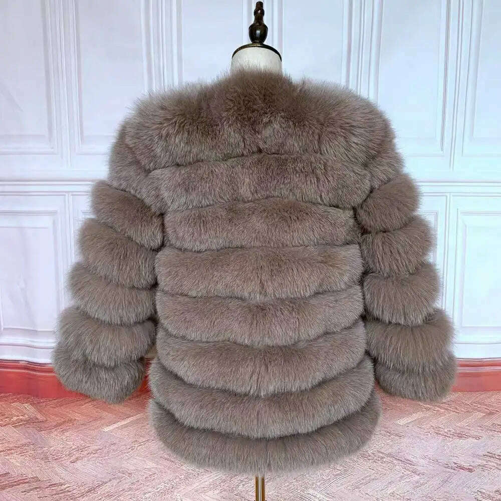 KIMLUD, 70CM 4in1 New Fast Shipping New Fashion Women Fashion Real Natural Fox Fur Long Coat Jacket for Winter Warm Over Coat, Light khaki / XXL (Weight58-60kg), KIMLUD APPAREL - Womens Clothes