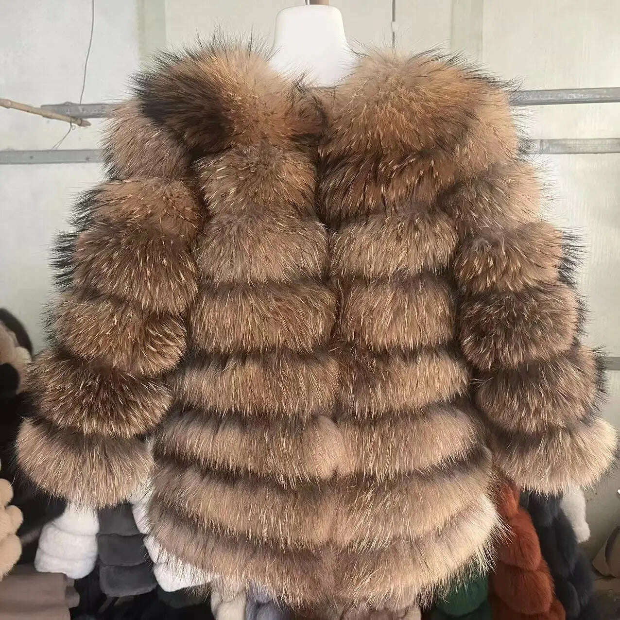 KIMLUD, 70CM 4in1 New Fast Shipping New Fashion Women Fashion Real Natural Fox Fur Long Coat Jacket for Winter Warm Over Coat, raccoon fur / L (Weight50-55kg), KIMLUD APPAREL - Womens Clothes