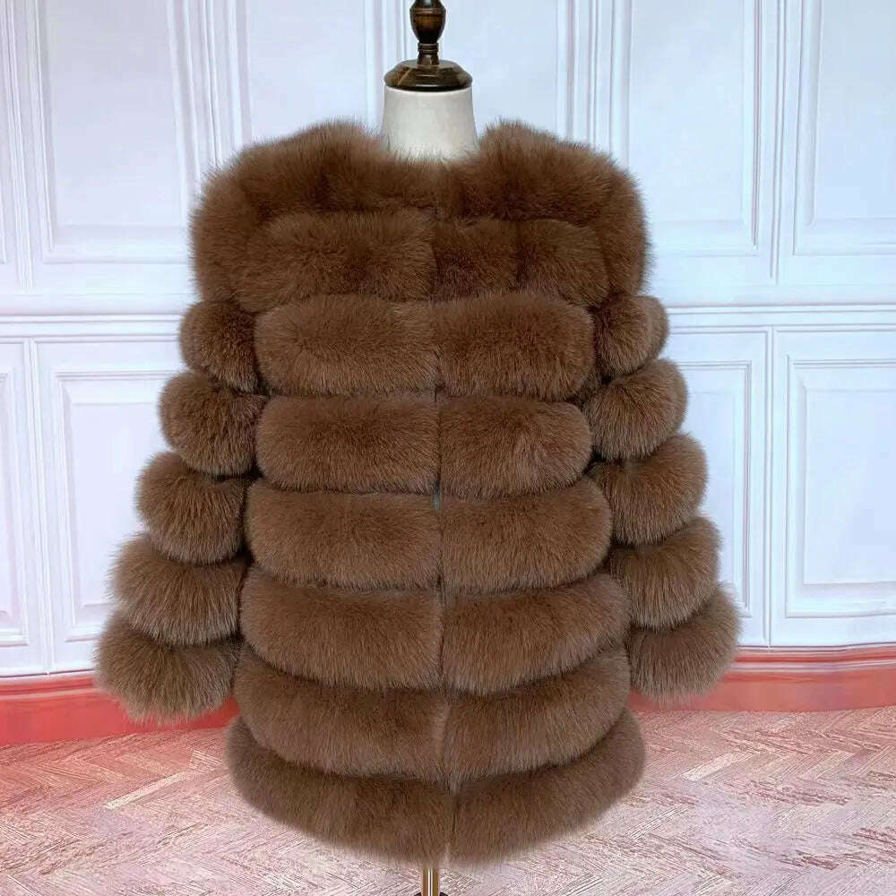 KIMLUD, 70CM 4in1 New Fast Shipping New Fashion Women Fashion Real Natural Fox Fur Long Coat Jacket for Winter Warm Over Coat, khaki / XXL (Weight58-60kg), KIMLUD APPAREL - Womens Clothes