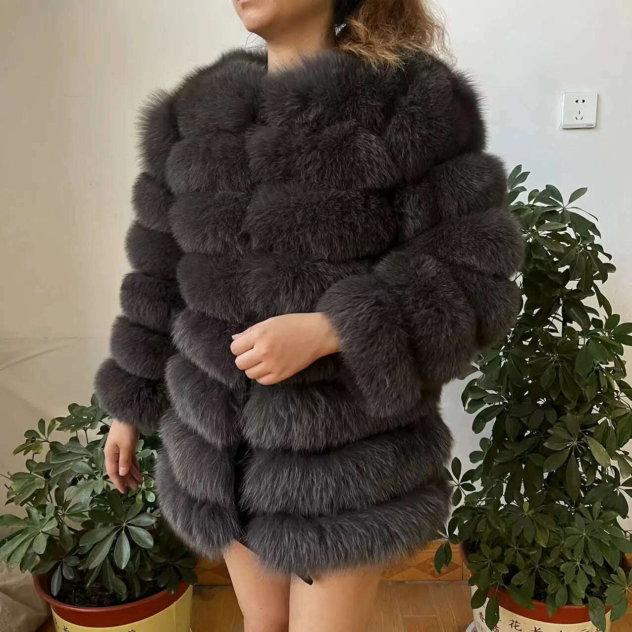 KIMLUD, 70CM 4in1 New Fast Shipping New Fashion Women Fashion Real Natural Fox Fur Long Coat Jacket for Winter Warm Over Coat, Smoky grey / M(Weight45-50kg), KIMLUD APPAREL - Womens Clothes