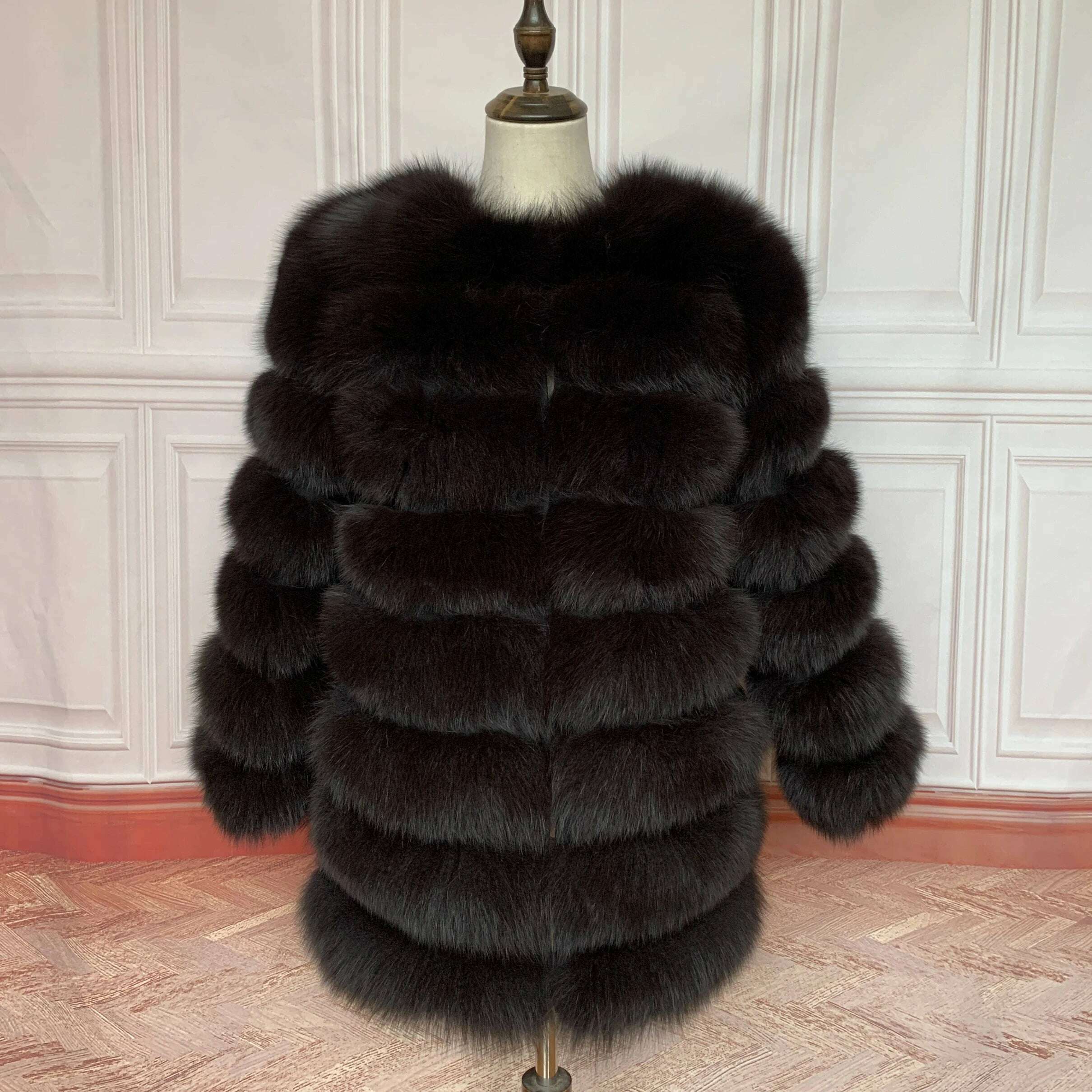 KIMLUD, 70CM 4in1 New Fast Shipping New Fashion Women Fashion Real Natural Fox Fur Long Coat Jacket for Winter Warm Over Coat, Dark brown / XXL (Weight58-60kg), KIMLUD APPAREL - Womens Clothes