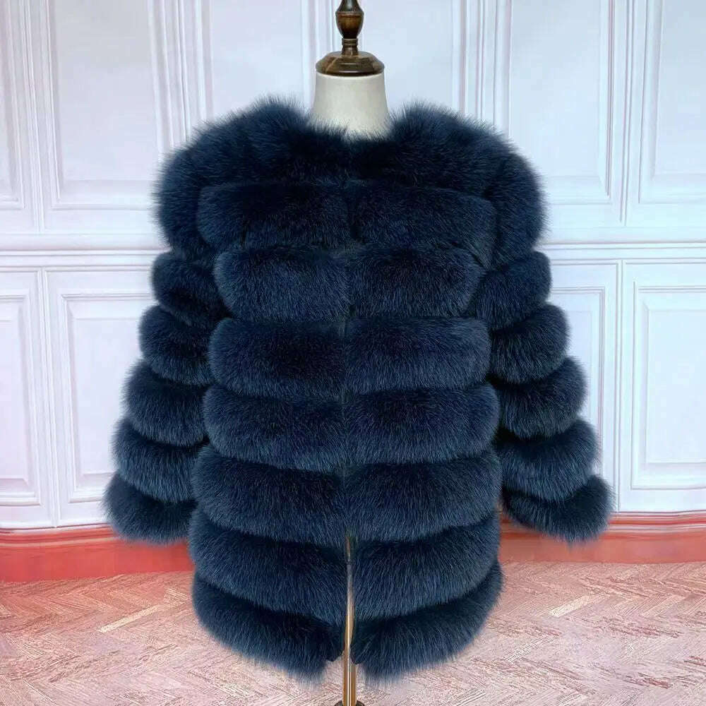 KIMLUD, 70CM 4in1 New Fast Shipping New Fashion Women Fashion Real Natural Fox Fur Long Coat Jacket for Winter Warm Over Coat, Navy blue / S (Weight45kg), KIMLUD APPAREL - Womens Clothes