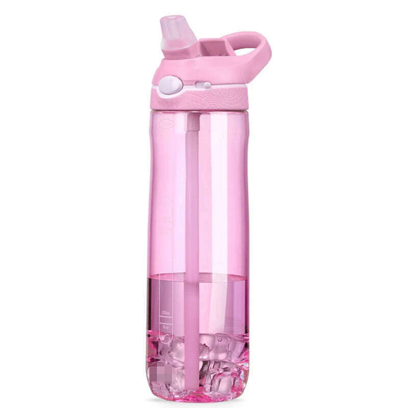 KIMLUD, 750ml Sports Water Bottle with straw For Camping Hiking Outdoor Plastic Transparent BPA Free Bottle For Men Drinkware, Pink, KIMLUD Womens Clothes