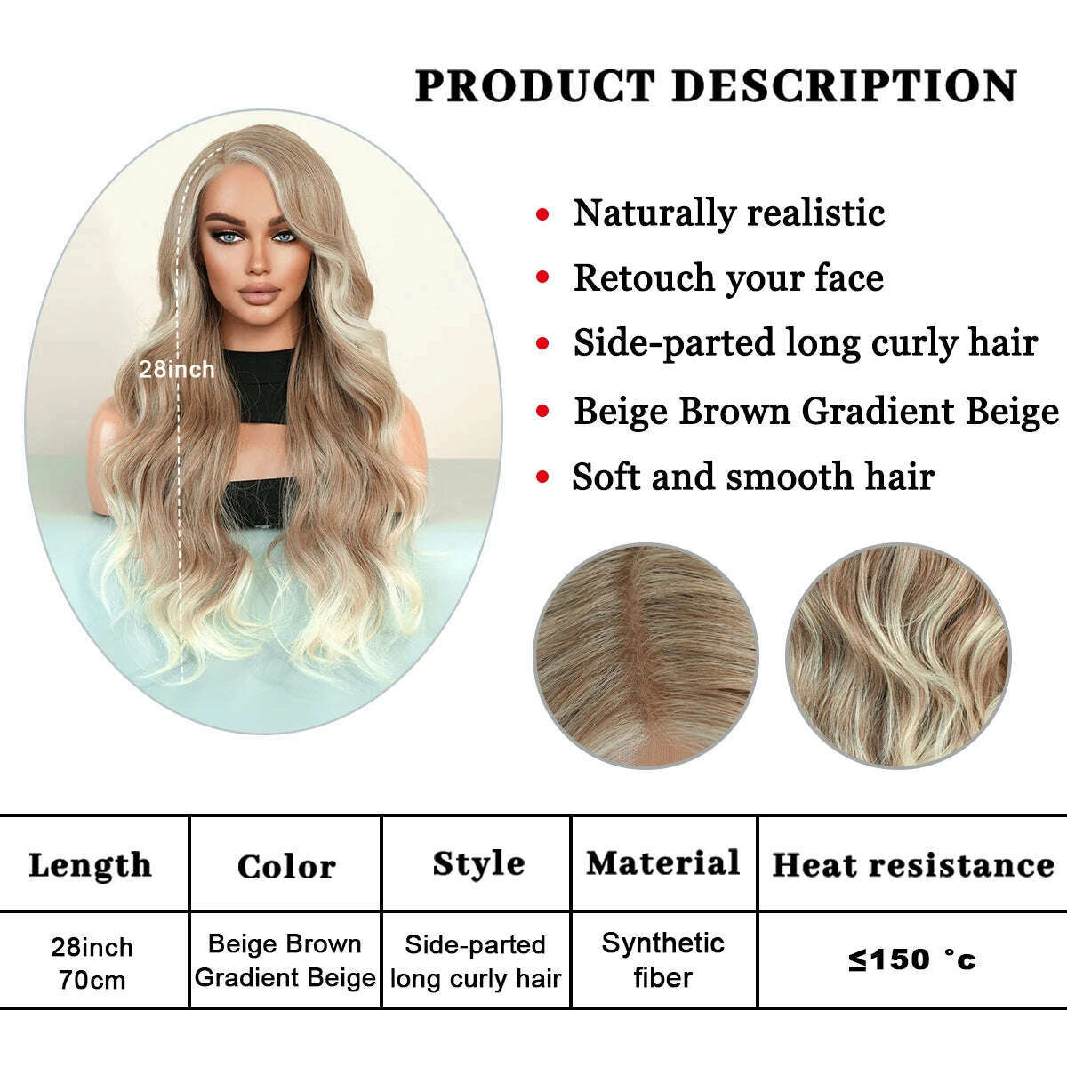 7JHH WIGS 13*4 Lace Front Wig Long Loose Wavy Blonde Wig for Women Synthetic Light Brown Lace Side Bangs Wigs Natural Looking - KIMLUD