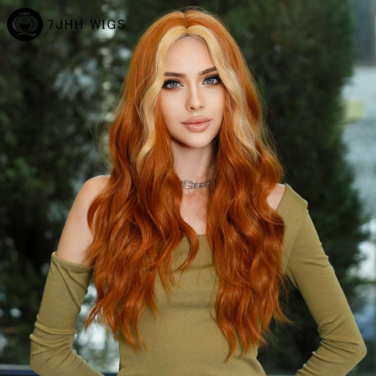 KIMLUD, 7JHH WIGS Bright Orange Long Wavy Women Wig Natural Synthetic Wigs with Bangs for Black Women Daily Party Cosplay Heat Resistant, KIMLUD Womens Clothes