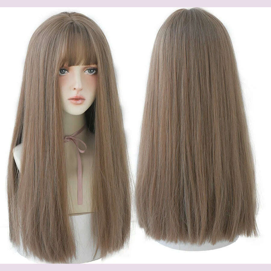 7JHHWIGS Long Straight Synthetic Light Brown Wigs With Bang For Women Heat-Resistant Daily Use Hair Hot Sell Wholesale Wigs - KIMLUD