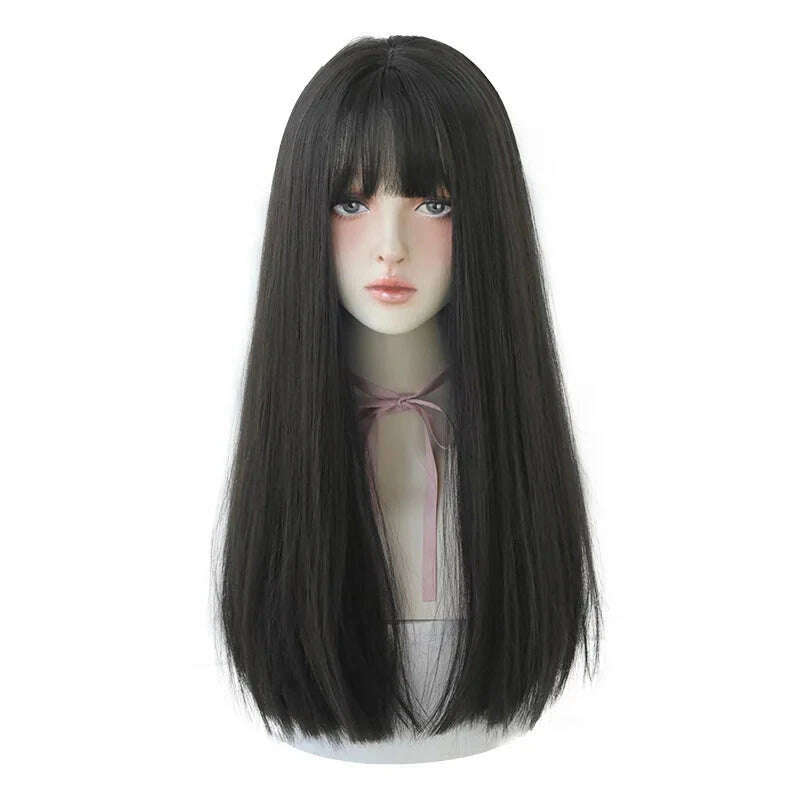 7JHHWIGS Long Straight Synthetic Light Brown Wigs With Bang For Women Heat-Resistant Daily Use Hair Hot Sell Wholesale Wigs - KIMLUD