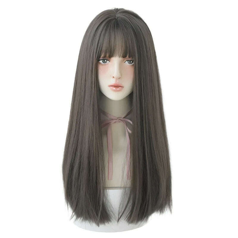 7JHHWIGS Long Straight Synthetic Light Brown Wigs With Bang For Women Heat-Resistant Daily Use Hair Hot Sell Wholesale Wigs - KIMLUD