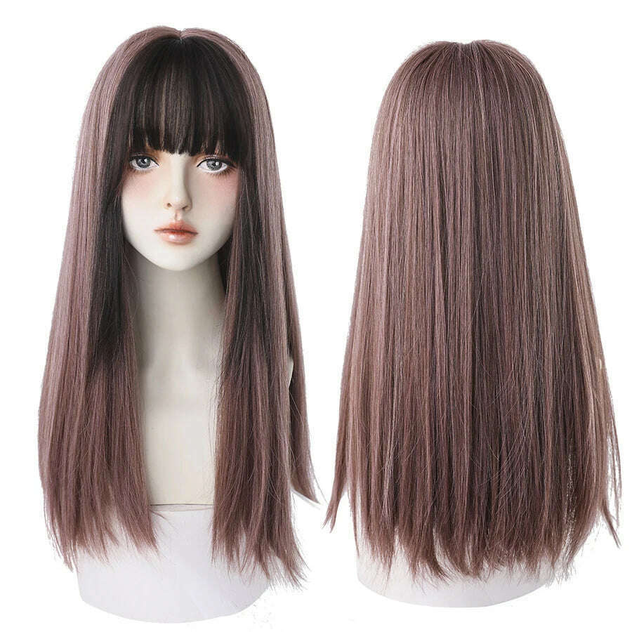 7JHHWIGS Long Straight Synthetic Light Brown Wigs With Bang For Women Heat-Resistant Daily Use Hair Hot Sell Wholesale Wigs - KIMLUD