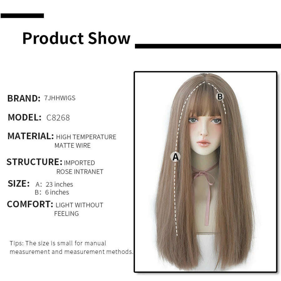 7JHHWIGS Long Straight Synthetic Light Brown Wigs With Bang For Women Heat-Resistant Daily Use Hair Hot Sell Wholesale Wigs - KIMLUD