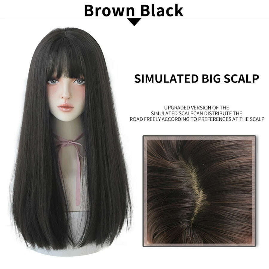 7JHHWIGS Long Straight Synthetic Light Brown Wigs With Bang For Women Heat-Resistant Daily Use Hair Hot Sell Wholesale Wigs - KIMLUD