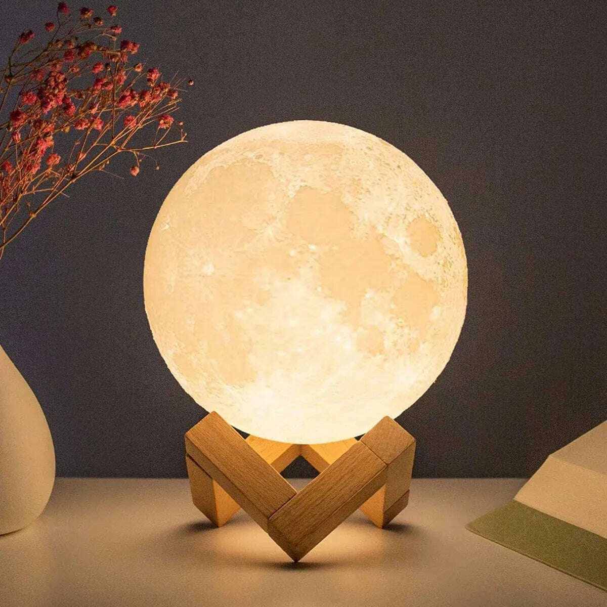 KIMLUD, 8cm Moon Lamp LED Night Light Battery Powered With Stand Starry Lamp Bedroom Decor Night Lights Kids Gift Moon Lamp, KIMLUD Womens Clothes