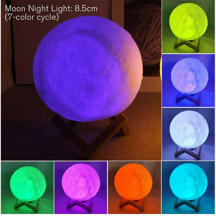 KIMLUD, 8cm Moon Lamp LED Night Light Battery Powered With Stand Starry Lamp Bedroom Decor Night Lights Kids Gift Moon Lamp, color, KIMLUD Womens Clothes