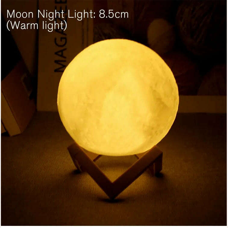 KIMLUD, 8cm Moon Lamp LED Night Light Battery Powered With Stand Starry Lamp Bedroom Decor Night Lights Kids Gift Moon Lamp, yellow, KIMLUD Womens Clothes