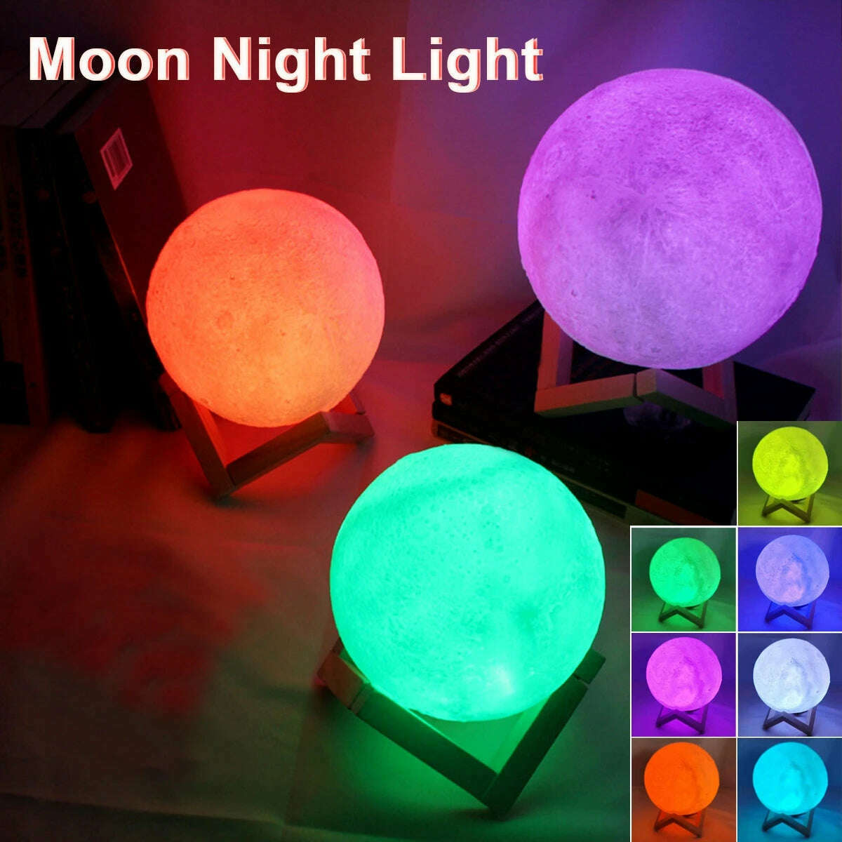 KIMLUD, 8cm Moon Lamp LED Night Light Battery Powered With Stand Starry Lamp Bedroom Decor Night Lights Kids Gift Moon Lamp, KIMLUD Womens Clothes