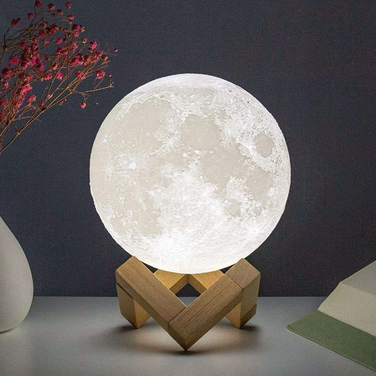 KIMLUD, 8cm Moon Lamp LED Night Light Battery Powered With Stand Starry Lamp Bedroom Decor Night Lights Kids Gift Moon Lamp, KIMLUD Womens Clothes