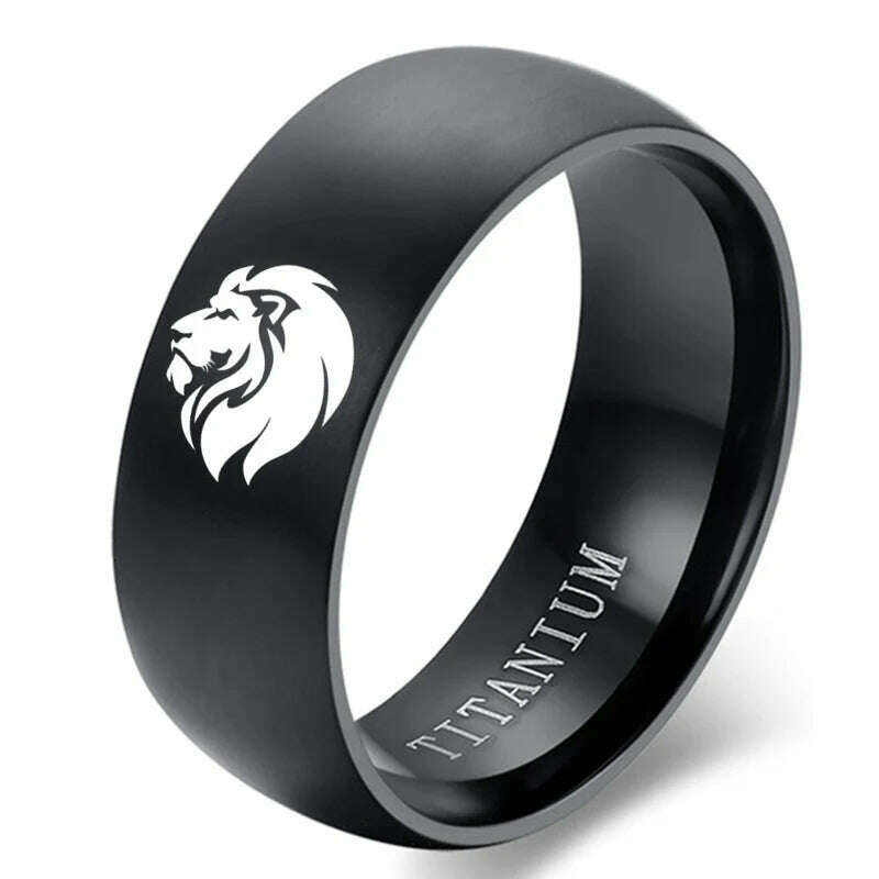 KIMLUD, 8mm Black Titanium A Male Lion Ring For Men and Women, M080JR2074BK / 7, KIMLUD Womens Clothes