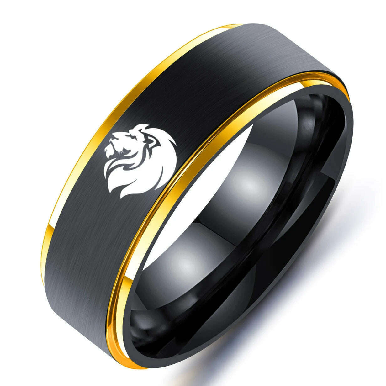 KIMLUD, 8mm Black Titanium A Male Lion Ring For Men and Women, M080JR5003GL / 13, KIMLUD Womens Clothes