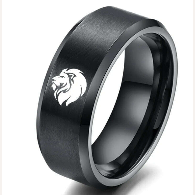 KIMLUD, 8mm Black Titanium A Male Lion Ring For Men and Women, M080JR2010-8BK / 13, KIMLUD Womens Clothes