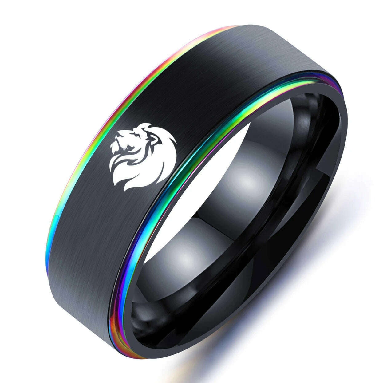 KIMLUD, 8mm Black Titanium A Male Lion Ring For Men and Women, M080JR5003CF / 10, KIMLUD Womens Clothes