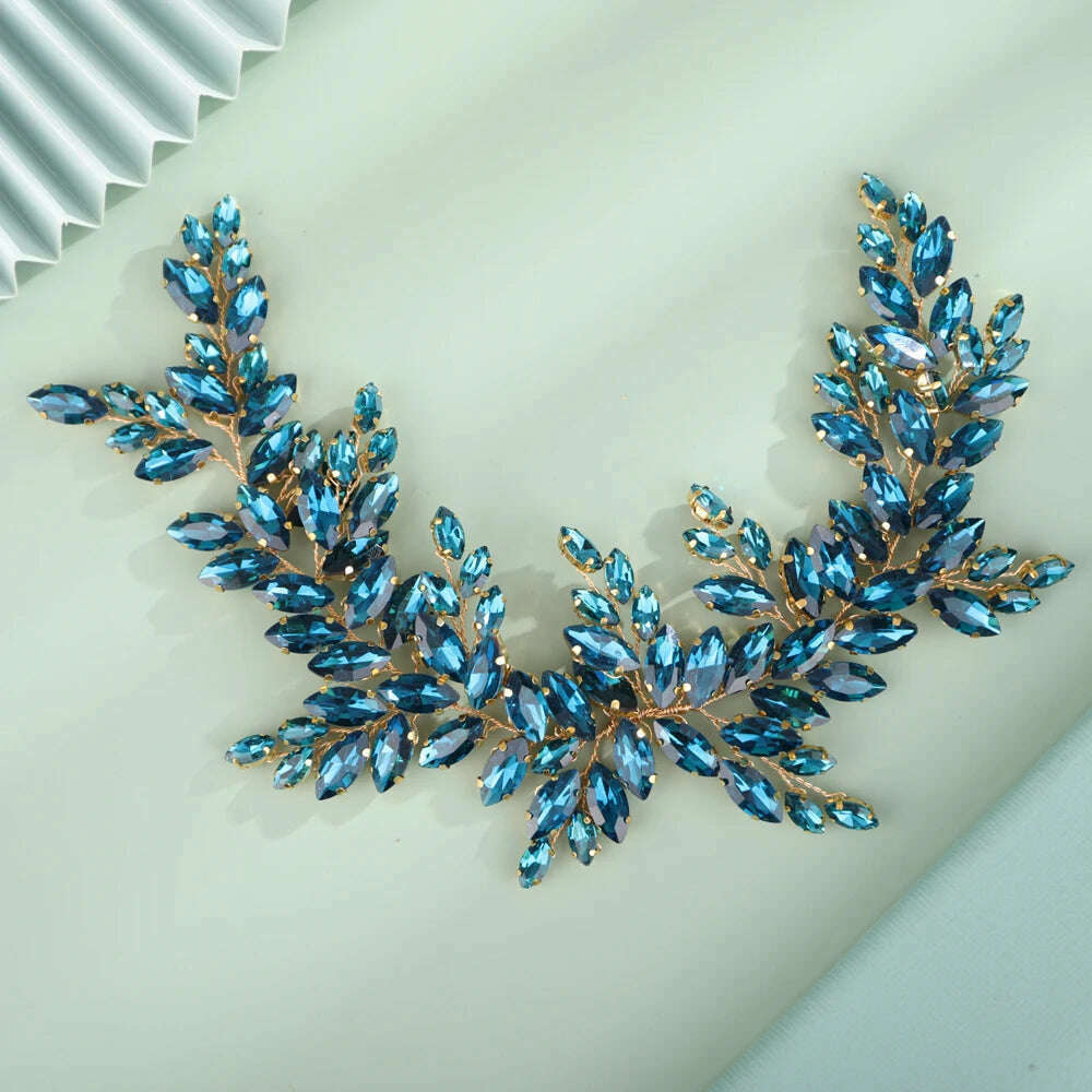 KIMLUD, 9 Colors Handmade Wedding Bridal Rhinestones Headband Headpieces Prom Hair Jewelry Wedding Hair Accessories for Women, Ink-blue colour, KIMLUD Womens Clothes