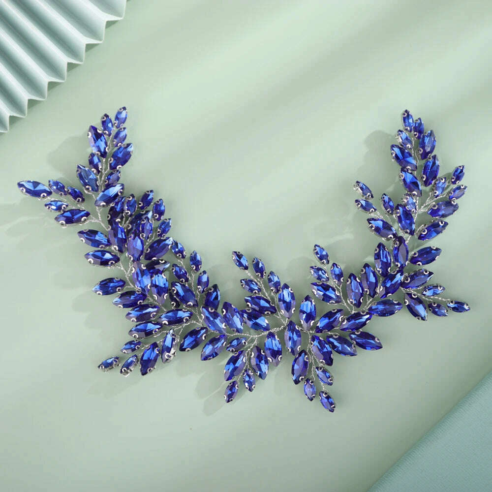 KIMLUD, 9 Colors Handmade Wedding Bridal Rhinestones Headband Headpieces Prom Hair Jewelry Wedding Hair Accessories for Women, Blue, KIMLUD Womens Clothes