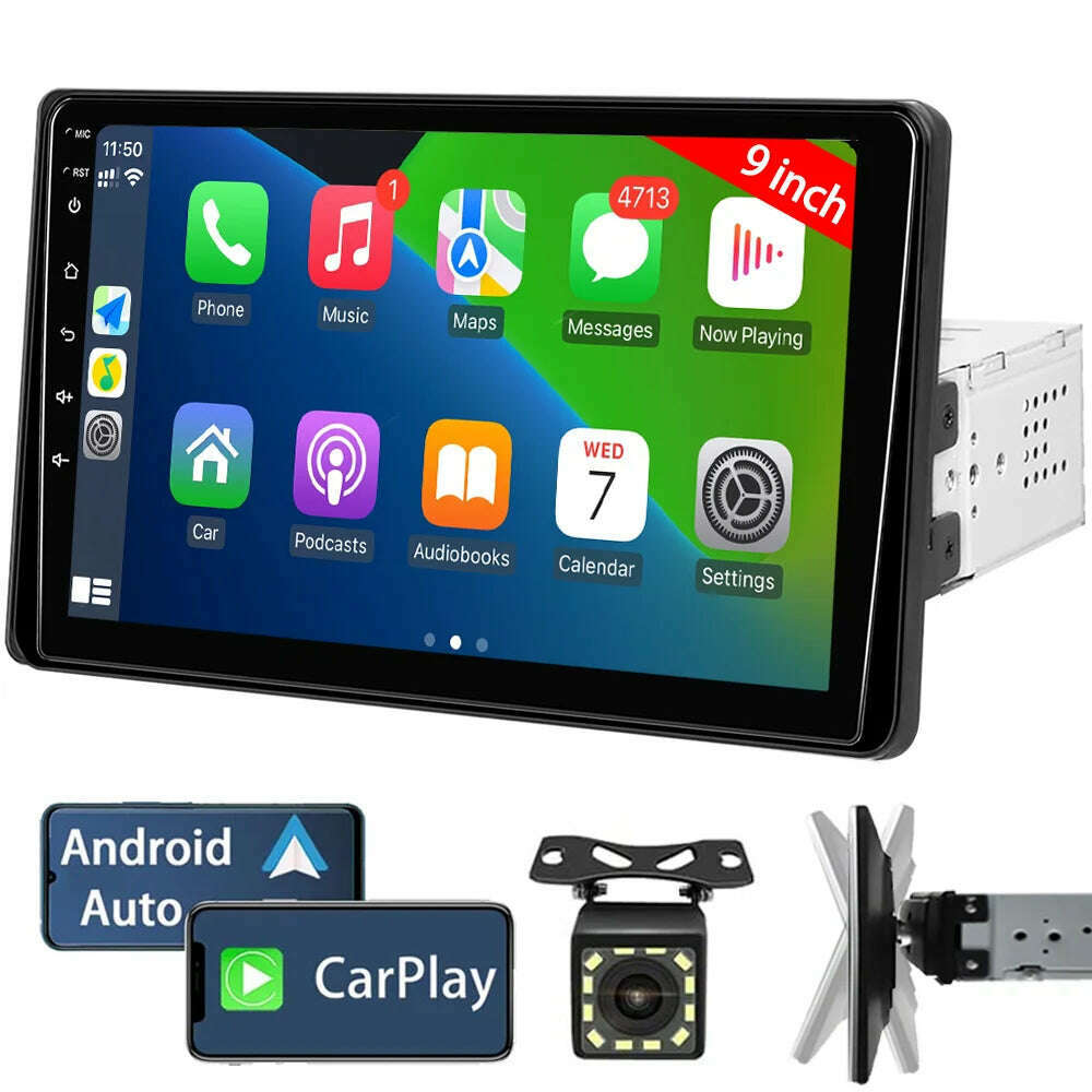 9 Inch Car Stereo Single Din Radio with Apple Carplay and Android Auto,Touch Screen Bluetooth Car Audio with Backup Camera - KIMLUD