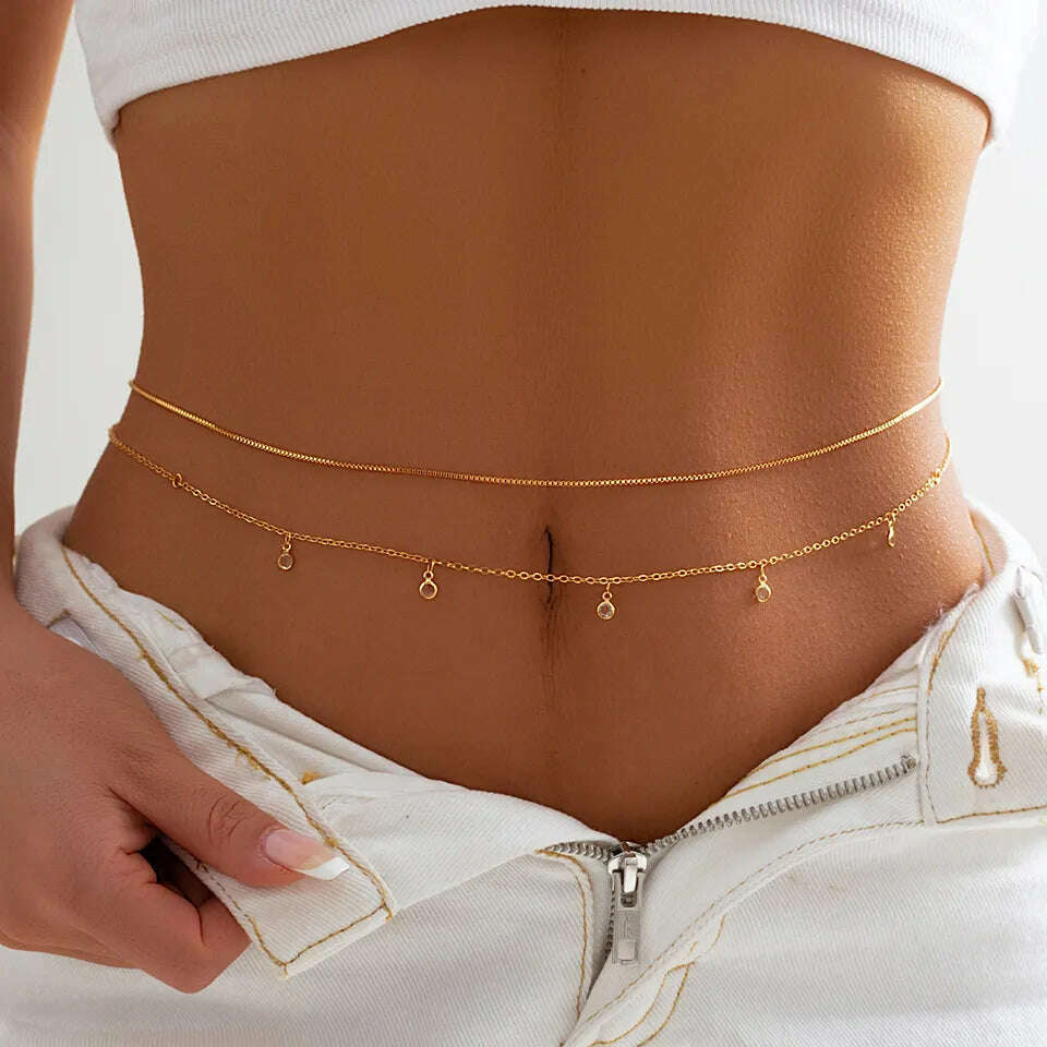 9 Styles Boho Rhinestone Zircon Star Moon Pendant Waist Belly Belt Chain Women Summer Bikini Y2K Accessories Rave Body Jewelry - KIMLUD