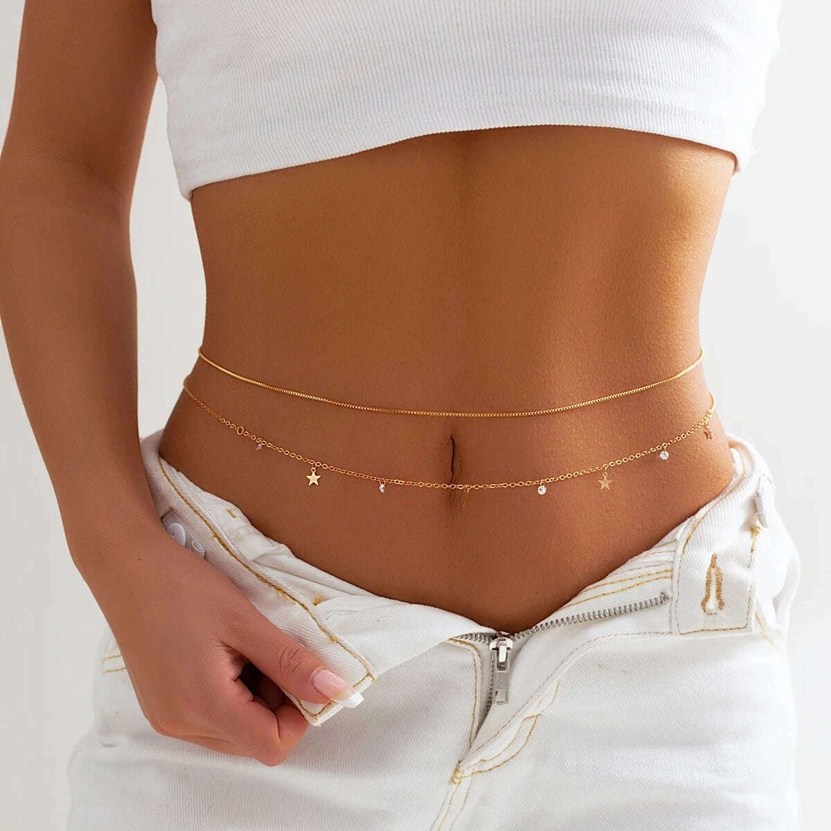 9 Styles Boho Rhinestone Zircon Star Moon Pendant Waist Belly Belt Chain Women Summer Bikini Y2K Accessories Rave Body Jewelry - KIMLUD