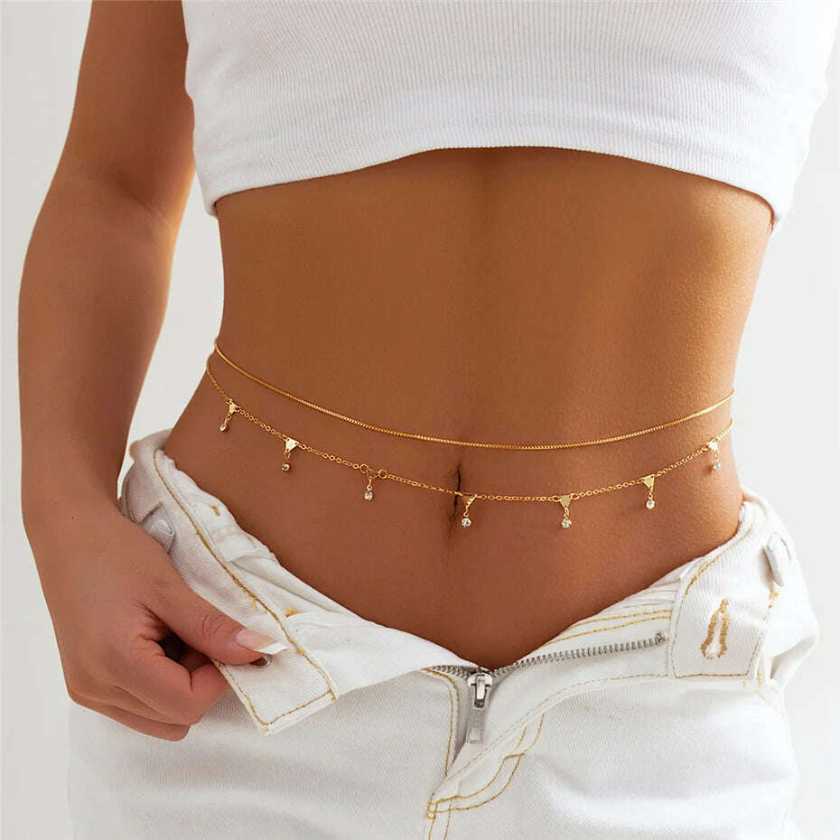 9 Styles Boho Rhinestone Zircon Star Moon Pendant Waist Belly Belt Chain Women Summer Bikini Y2K Accessories Rave Body Jewelry - KIMLUD