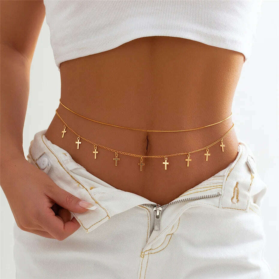 KIMLUD, 9 Styles Boho Rhinestone Zircon Star Moon Pendant Waist Belly Belt Chain Women Summer Bikini Y2K Accessories Rave Body Jewelry, Style 9, KIMLUD Womens Clothes