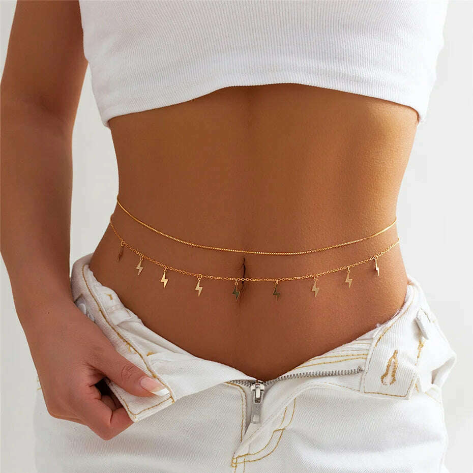 9 Styles Boho Rhinestone Zircon Star Moon Pendant Waist Belly Belt Chain Women Summer Bikini Y2K Accessories Rave Body Jewelry - KIMLUD