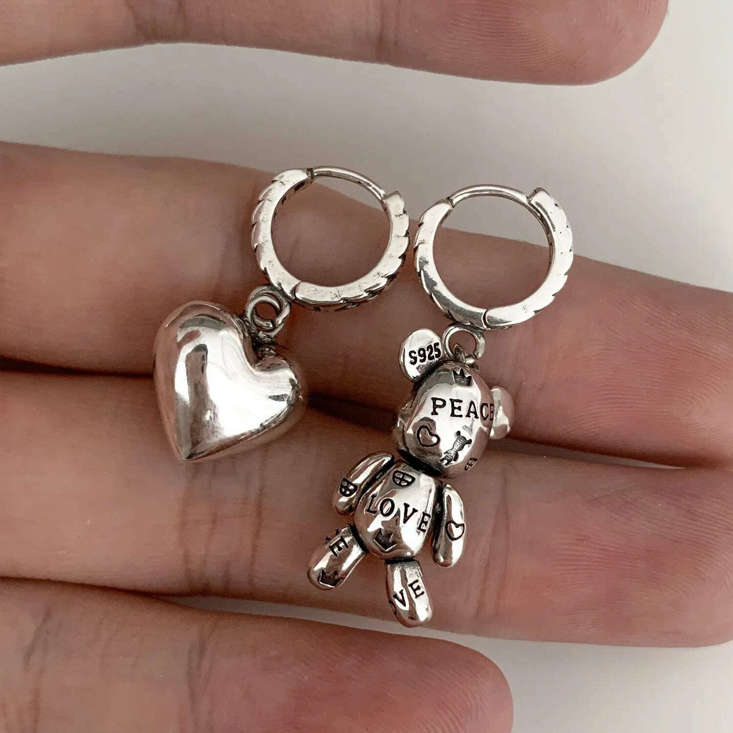 925 Sterling Silver Bear Heart Earrings Charm Women Trendy Fine Jewelry Prevent Allergy Party Accessories Gifts - KIMLUD