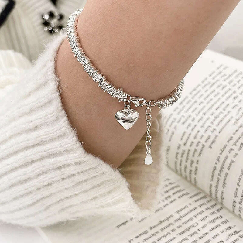 KIMLUD, 925 Sterling Silver Bracelet Good Luck Ball Words Punk Heart Strawberry For Woman Girl Fashion Jewelry Gift Dropship Wholesale, 3, KIMLUD APPAREL - Womens Clothes