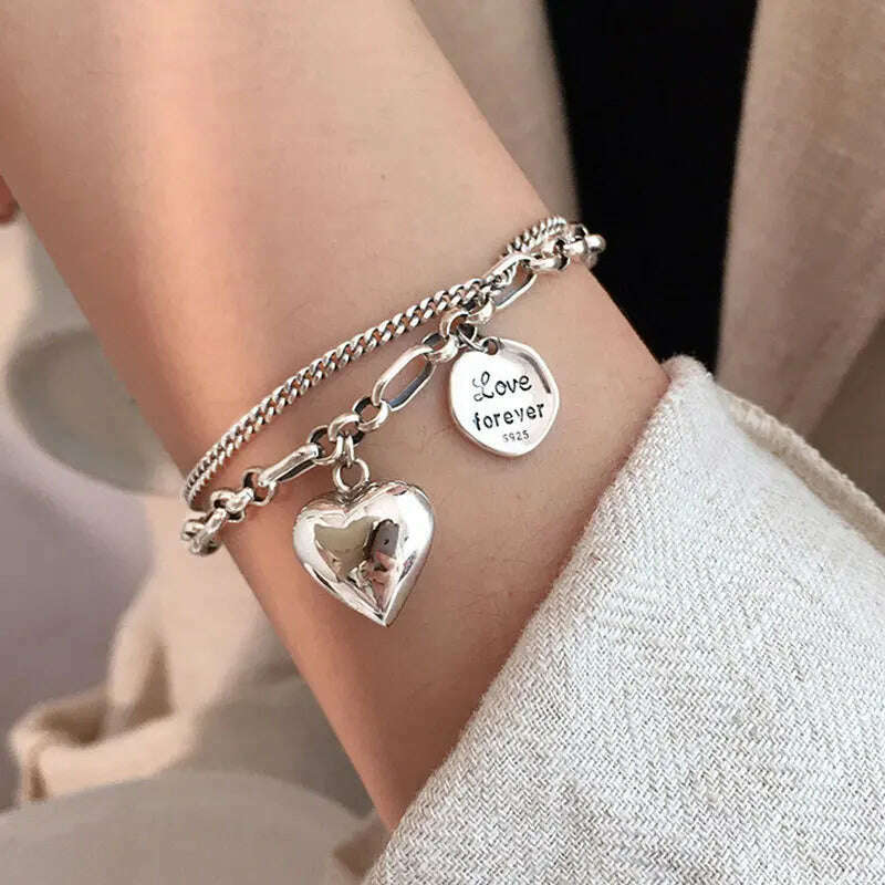 KIMLUD, 925 Sterling Silver Bracelet Good Luck Ball Words Punk Heart Strawberry For Woman Girl Fashion Jewelry Gift Dropship Wholesale, 19, KIMLUD APPAREL - Womens Clothes